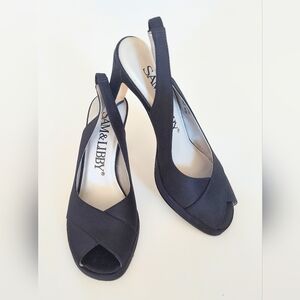 Sam & Libby Size 6.5M Darla Satin Open Toe Pumps Heels Black
